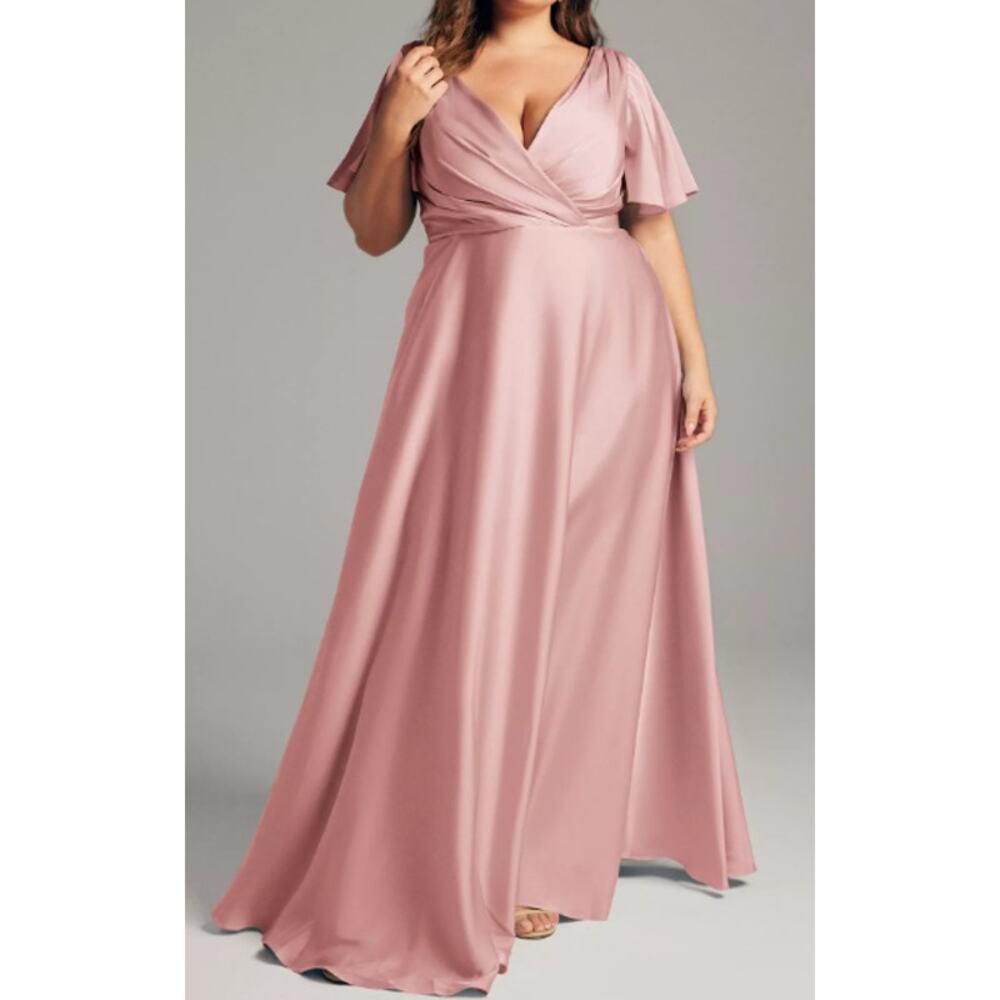 Plus Size Dusty Rose Wrap Maxi Dress with Flutter Sleeves